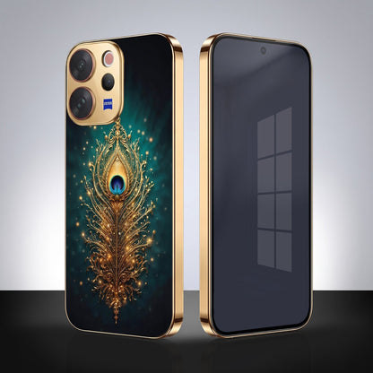 Vivo V70 5G Golden Peacock Feather Gold Electroplated Glass Phone Back Case