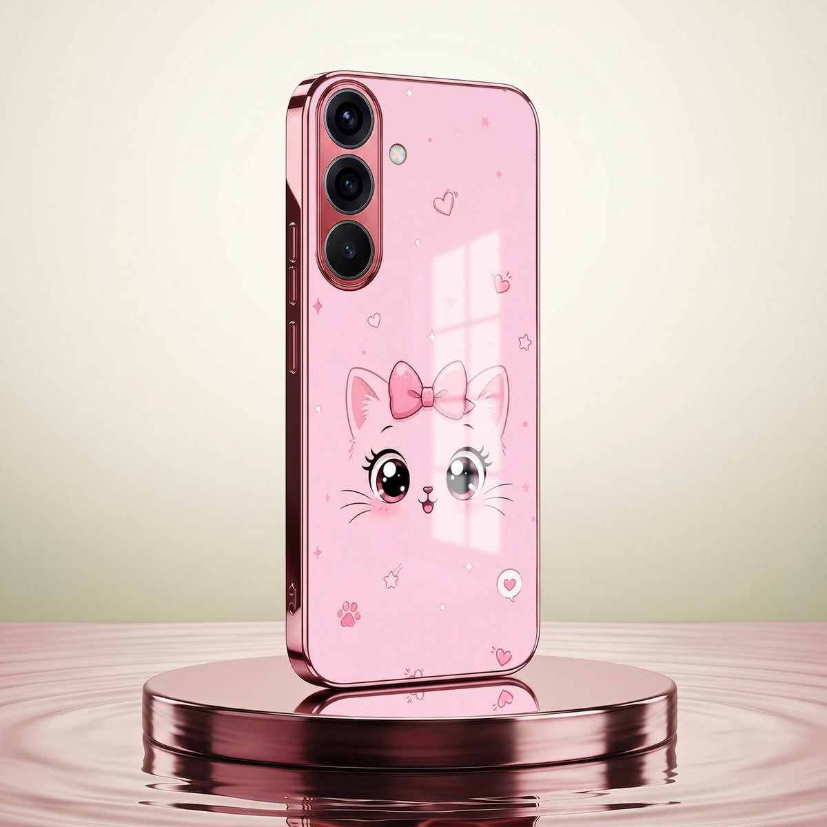 Samsung Galaxy A36 5G Luxury Cute Cat Pink Electroplated Glass Phone Back Case