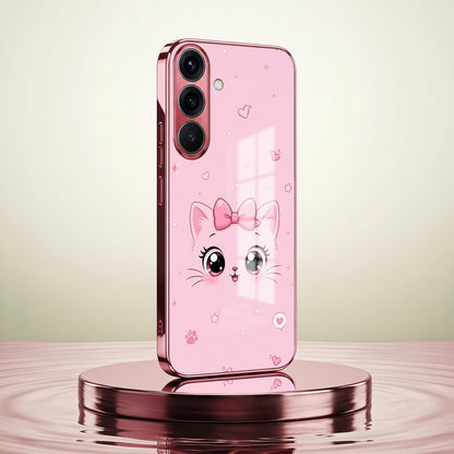 Samsung Galaxy A36 5G Luxury Cute Cat Pink Electroplated Glass Phone Back Case
