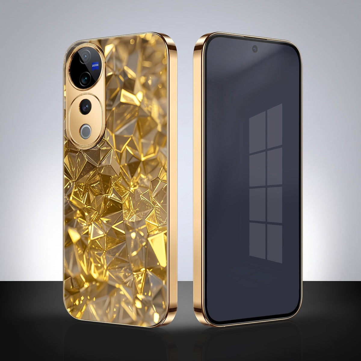 Vivo V40 Pro 5G Golden Diamond Shatter Gold Electroplated Glass Phone Back Case
