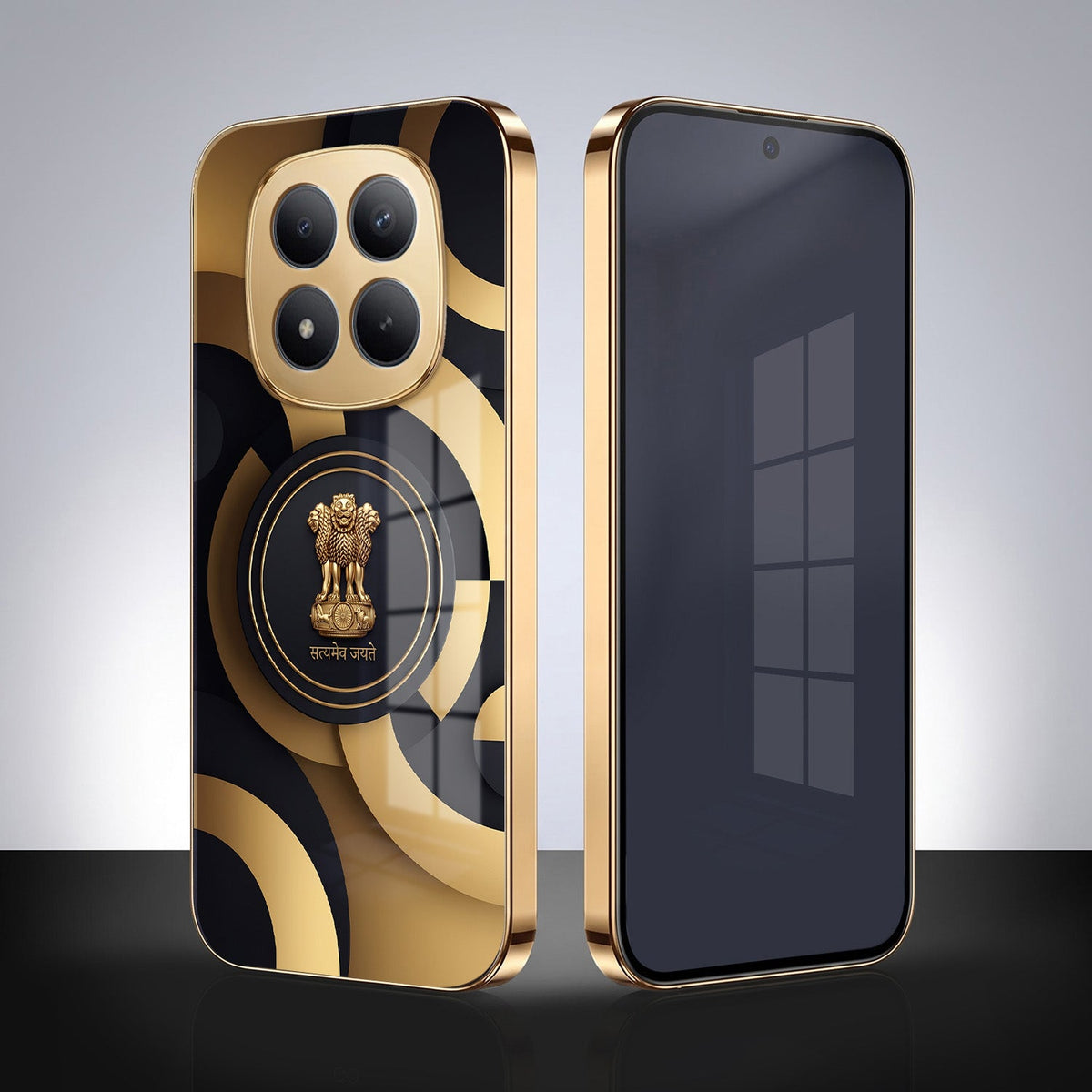Redmi Note 15 Pro+ 5G Royal Emblem Gold Electroplated Glass Phone Back Case