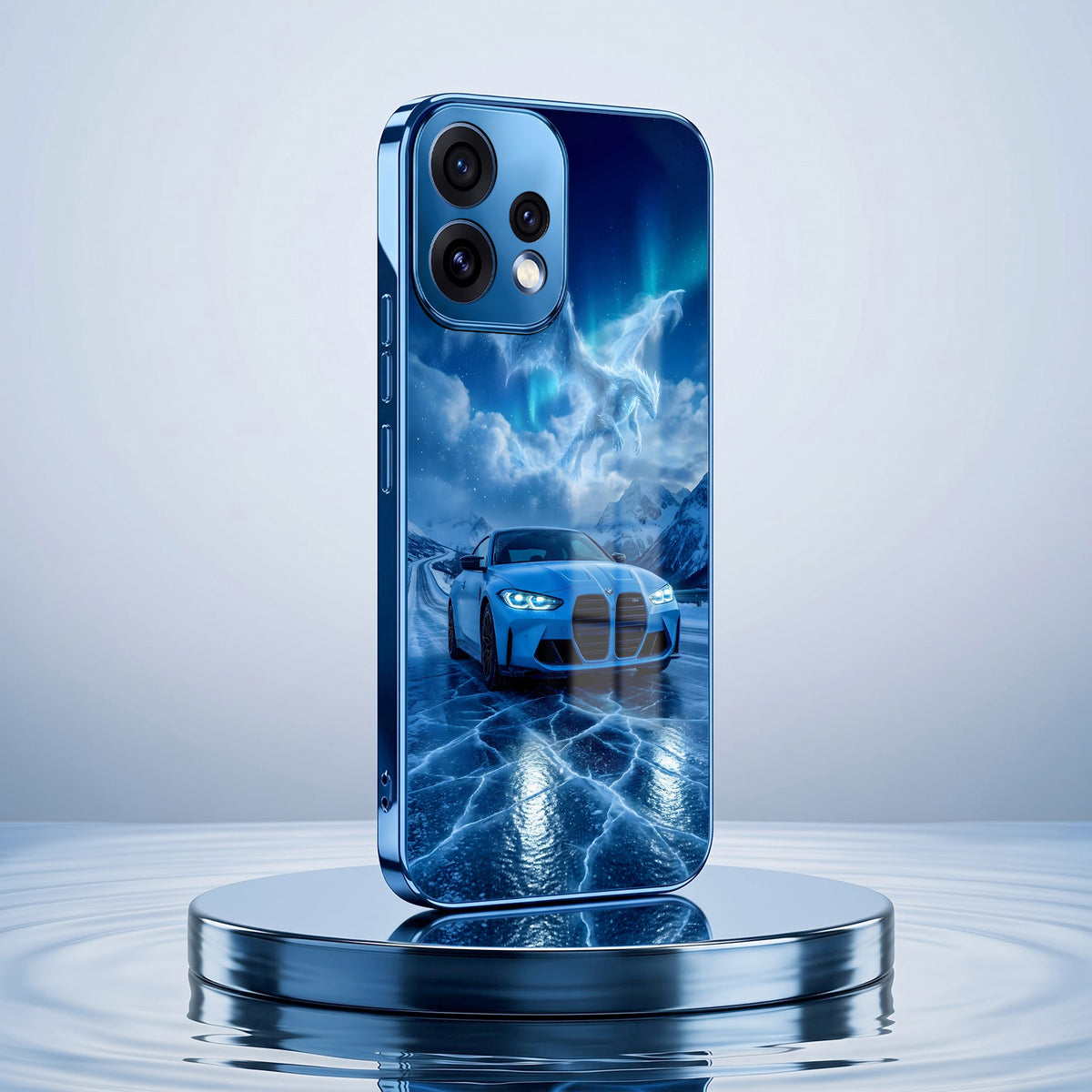 Oppo Reno 15 5G Ice Dragon GT Blue Electroplated Glass Phone Back Case