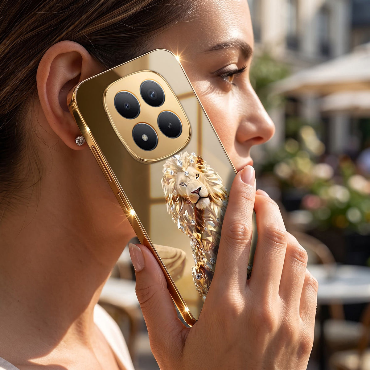 Redmi Note 15 Pro+ 5G Luxury Lion Gold Electroplated Glass Phone Back Case