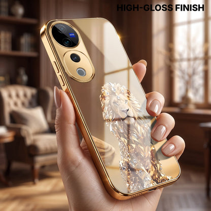 Vivo V40 Pro 5G Luxury Lion Gold Electroplated Glass Phone Back Case
