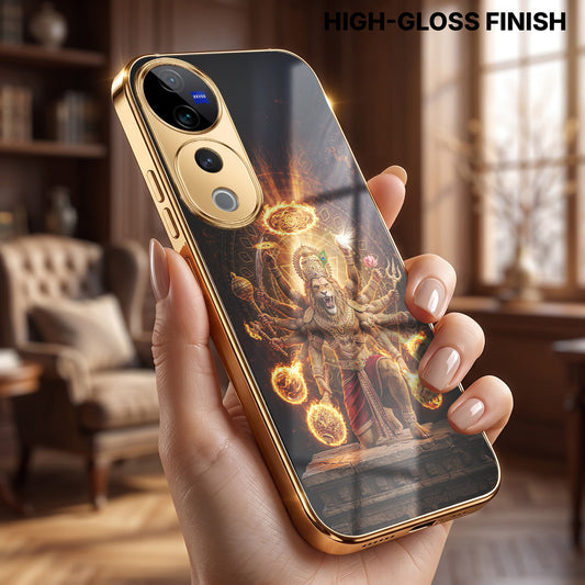 Vivo V40 Pro 5G Lord Narasimha Gold Electroplated Glass Phone Back Case