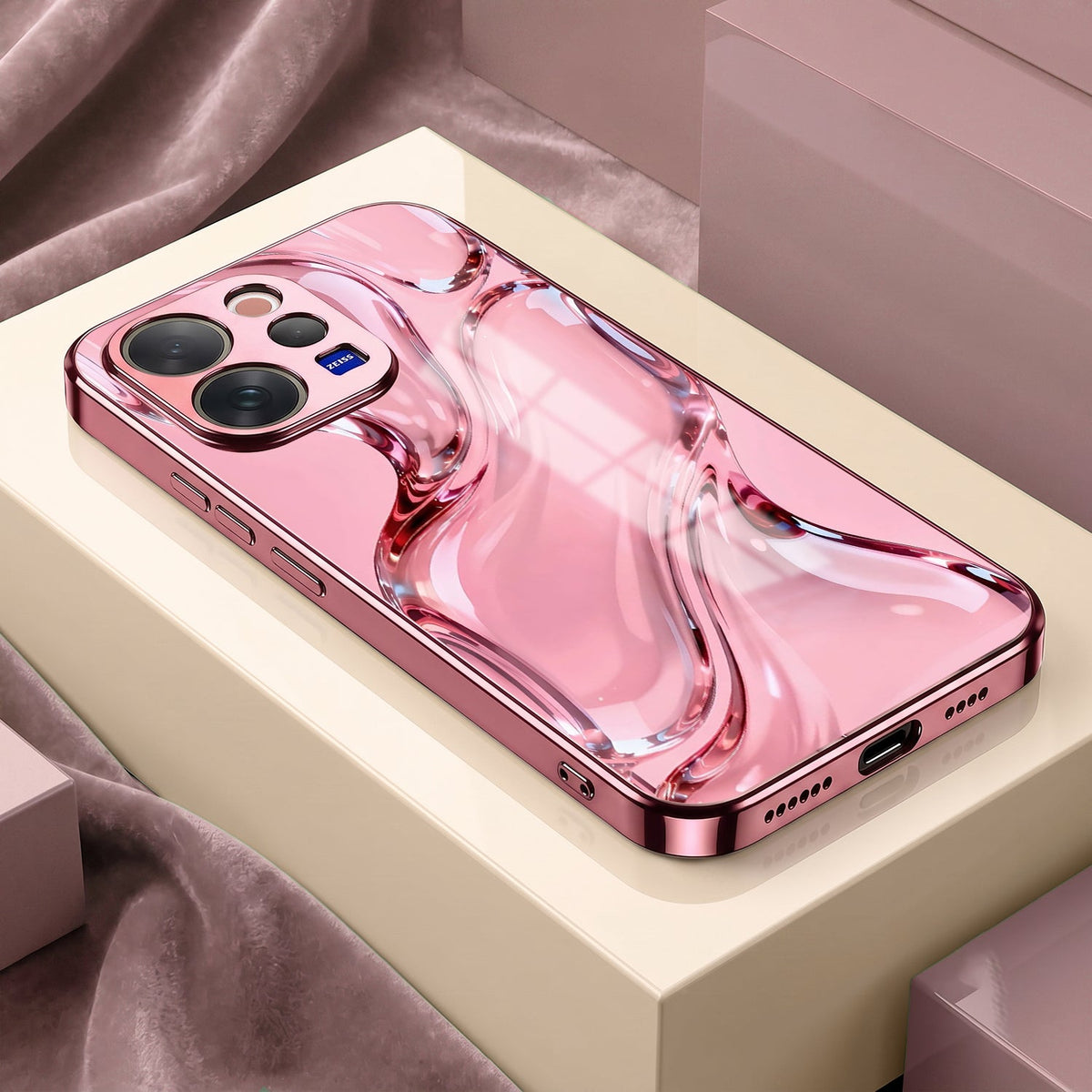 Vivo V70 5G Crystal Wave Energy Pink Electroplated Glass Phone Back Case