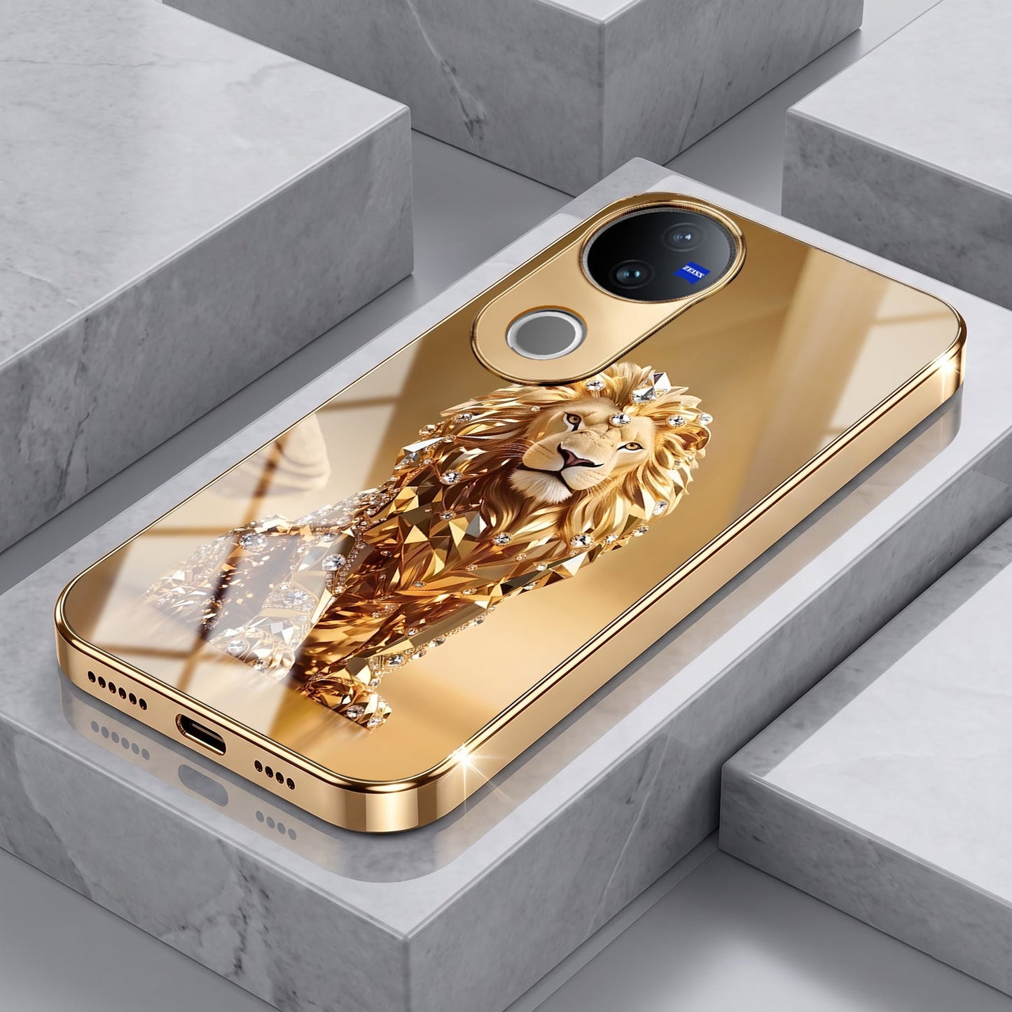 Vivo V50 5G Luxury Lion Gold Electroplated Glass Phone Back Case