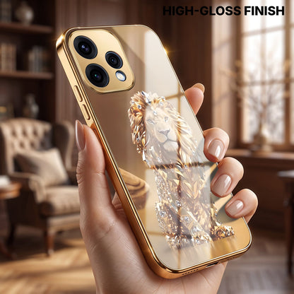 Oppo Reno 15 5G Luxury Lion Gold Electroplated Glass Phone Back Case