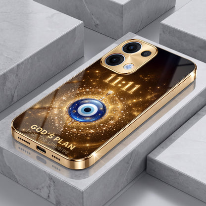 Oppo Reno 13 5G God’s Plan Evil Eye Gold Electroplated Glass Phone Back Case