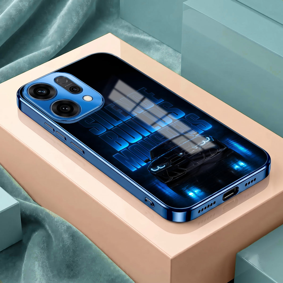 Oppo Reno 14 5G Silence Build Monsters Blue Electroplated Glass Phone Back Case