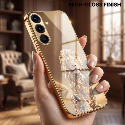 Samsung Galaxy A36 5G Luxury Lion Gold Electroplated Glass Phone Back Case