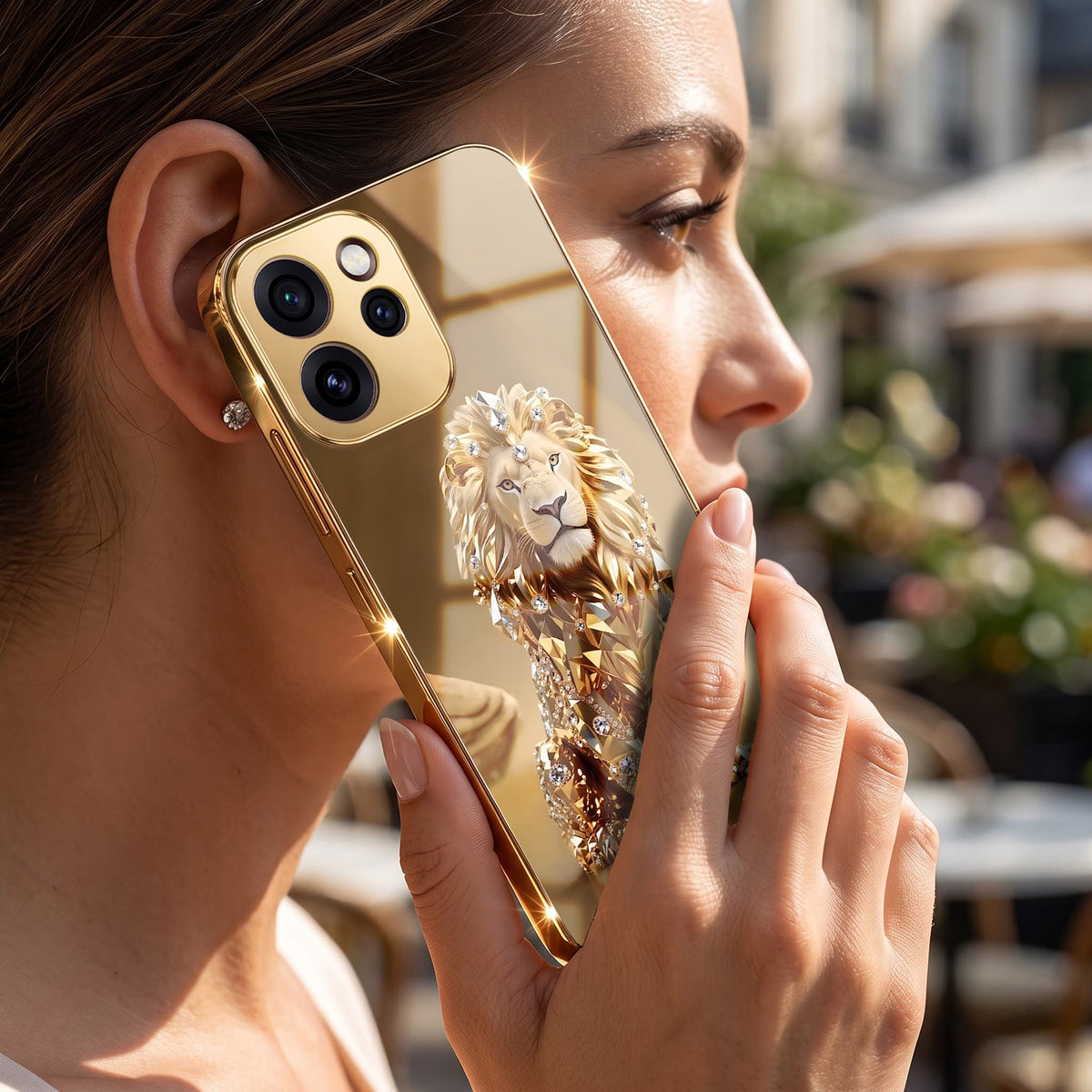 Oppo Reno 15 Pro Mini 5G Luxury Lion Gold Electroplated Glass Phone Back Case