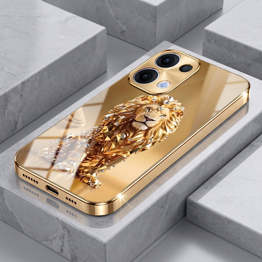 Oppo Reno 13 5G Luxury Lion Gold Electroplated Glass Phone Back Case