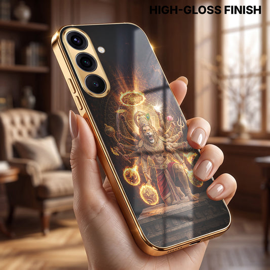 Samsung Galaxy A36 5G Lord Narasimha Gold Electroplated Glass Phone Back Case