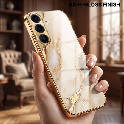 Samsung Galaxy A36 5G Marvel Texture Gold Electroplated Glass Phone Back Case