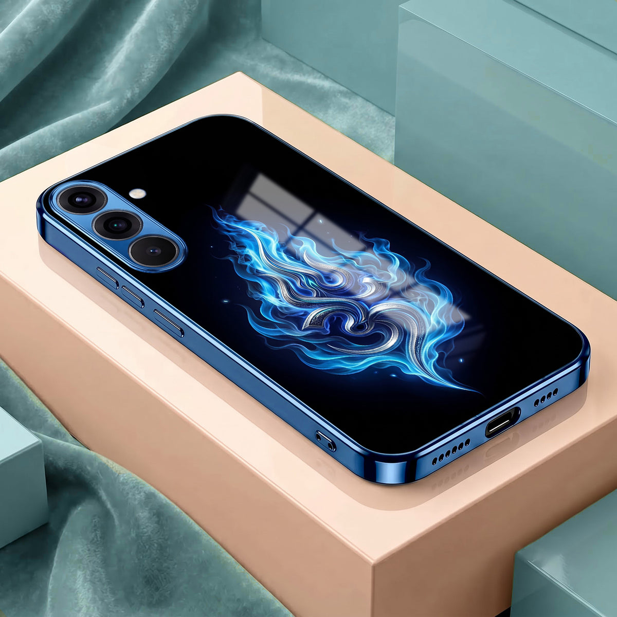 Samsung Galaxy A56 5G Blue Flame OM Blue Electroplated Glass Phone Back Case