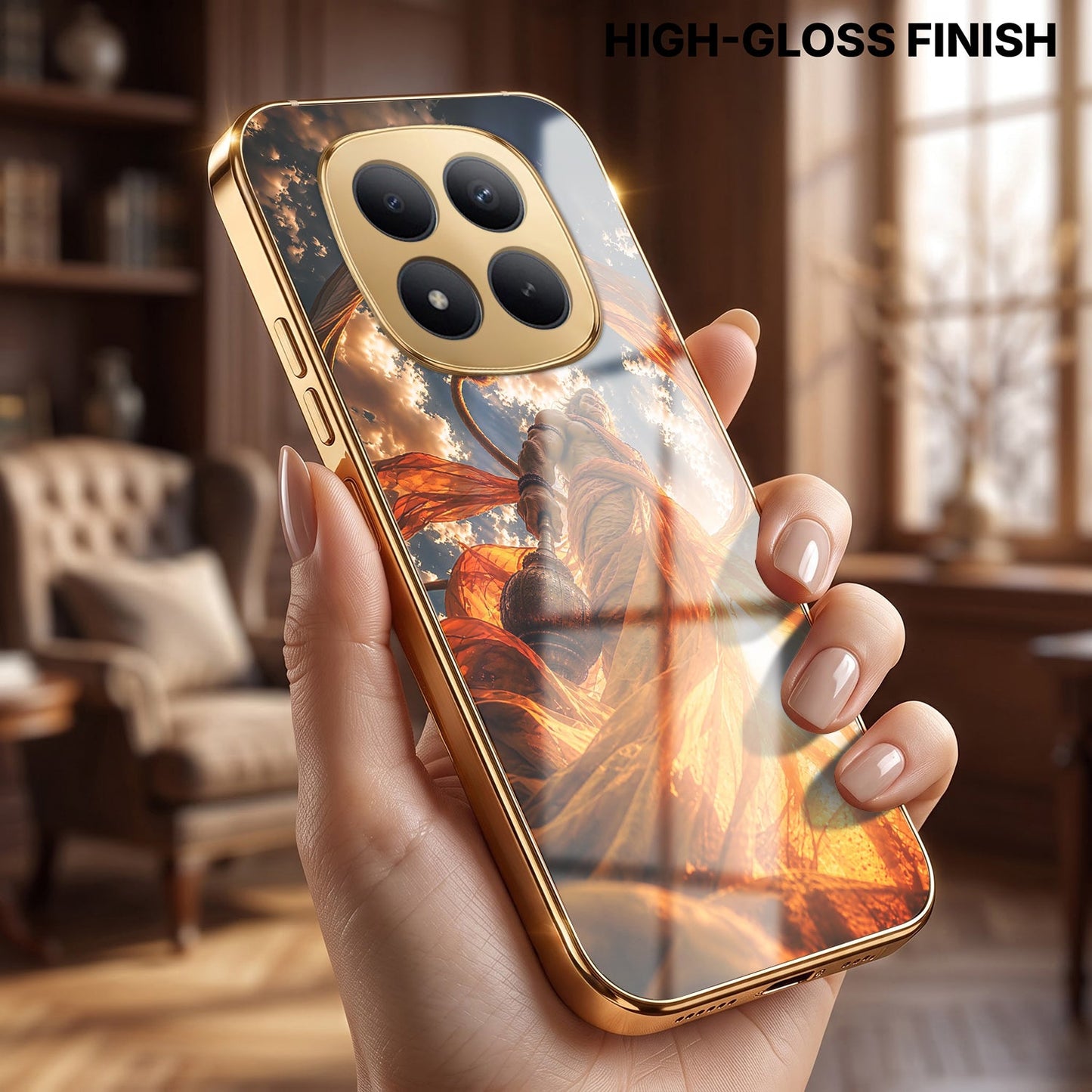 Redmi Note 15 Pro+ 5G Divine Hanuman Gold Electroplated Glass Phone Back Case