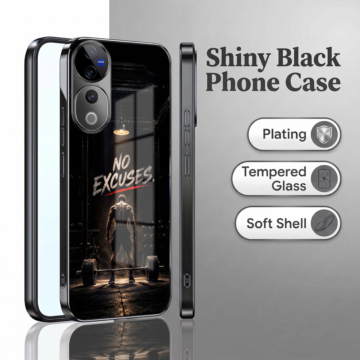 Vivo V40 Pro 5G No Excuses Black Electroplated Glass Phone Back Case