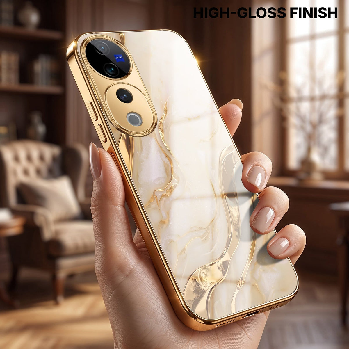 Vivo V40 Pro 5G Marvel Texture Gold Electroplated Glass Phone Back Case