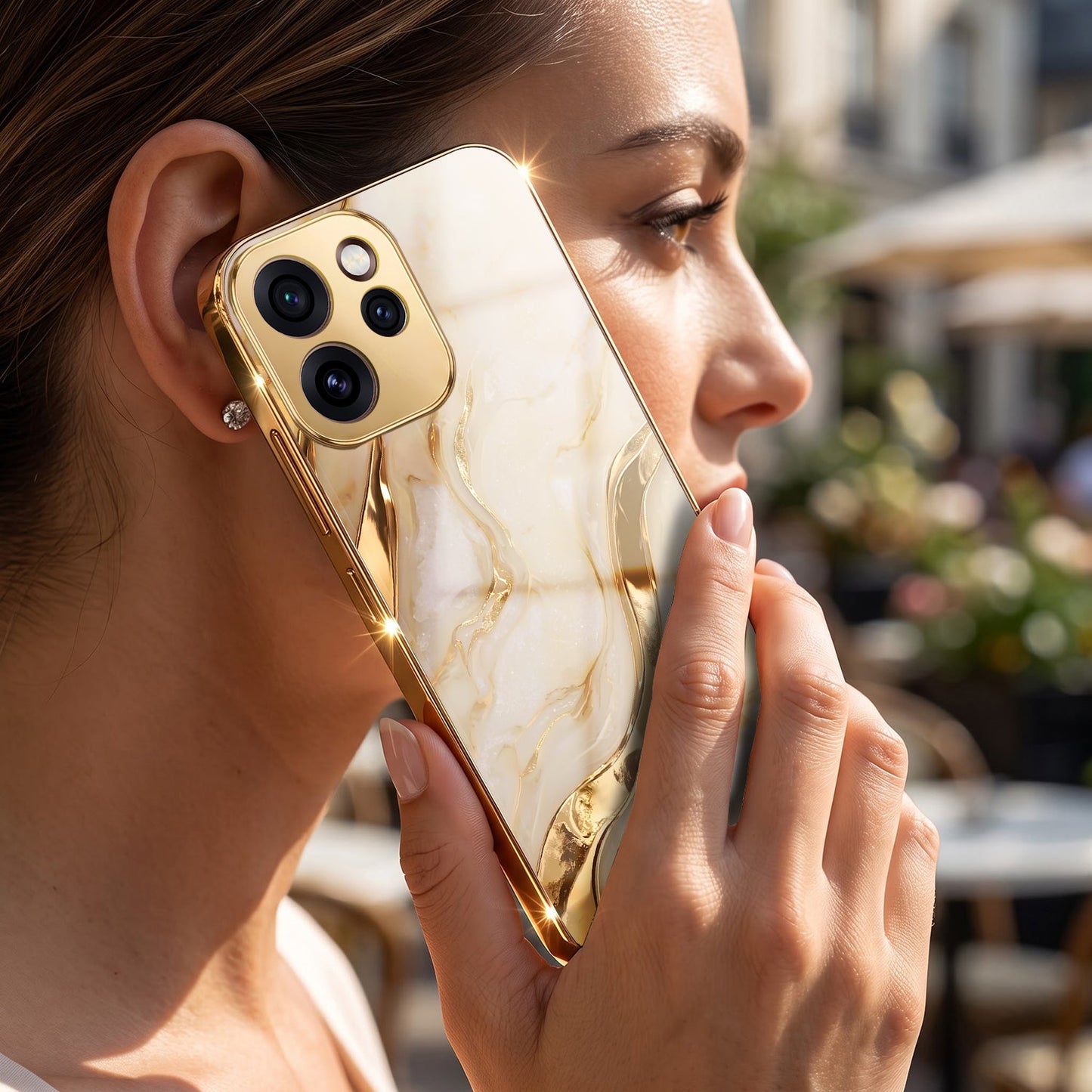 Oppo Reno 15 Pro Mini 5G Marvel Texture Gold Electroplated Glass Phone Back Case
