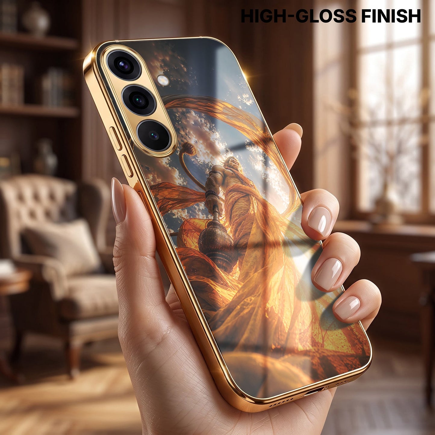 Samsung Galaxy A36 5G Divine Hanuman Gold Electroplated Glass Phone Back Case