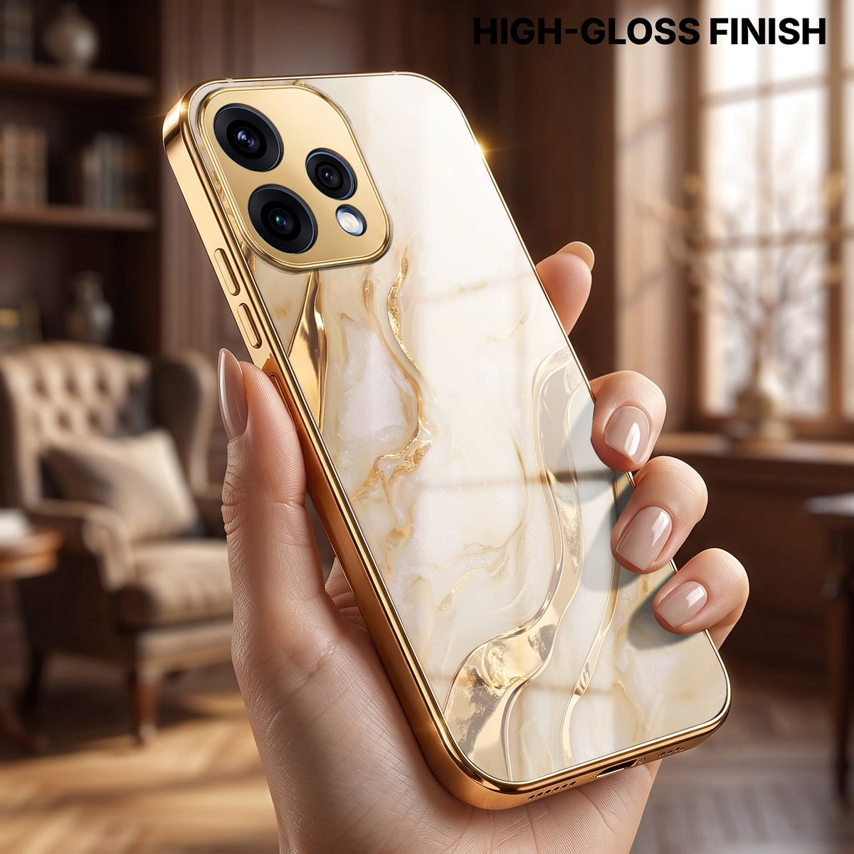 Oppo Reno 15 5G Marvel Texture Gold Electroplated Glass Phone Back Case