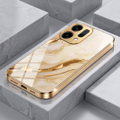 Oppo Reno 14 5G Marvel Texture Gold Electroplated Glass Phone Back Case