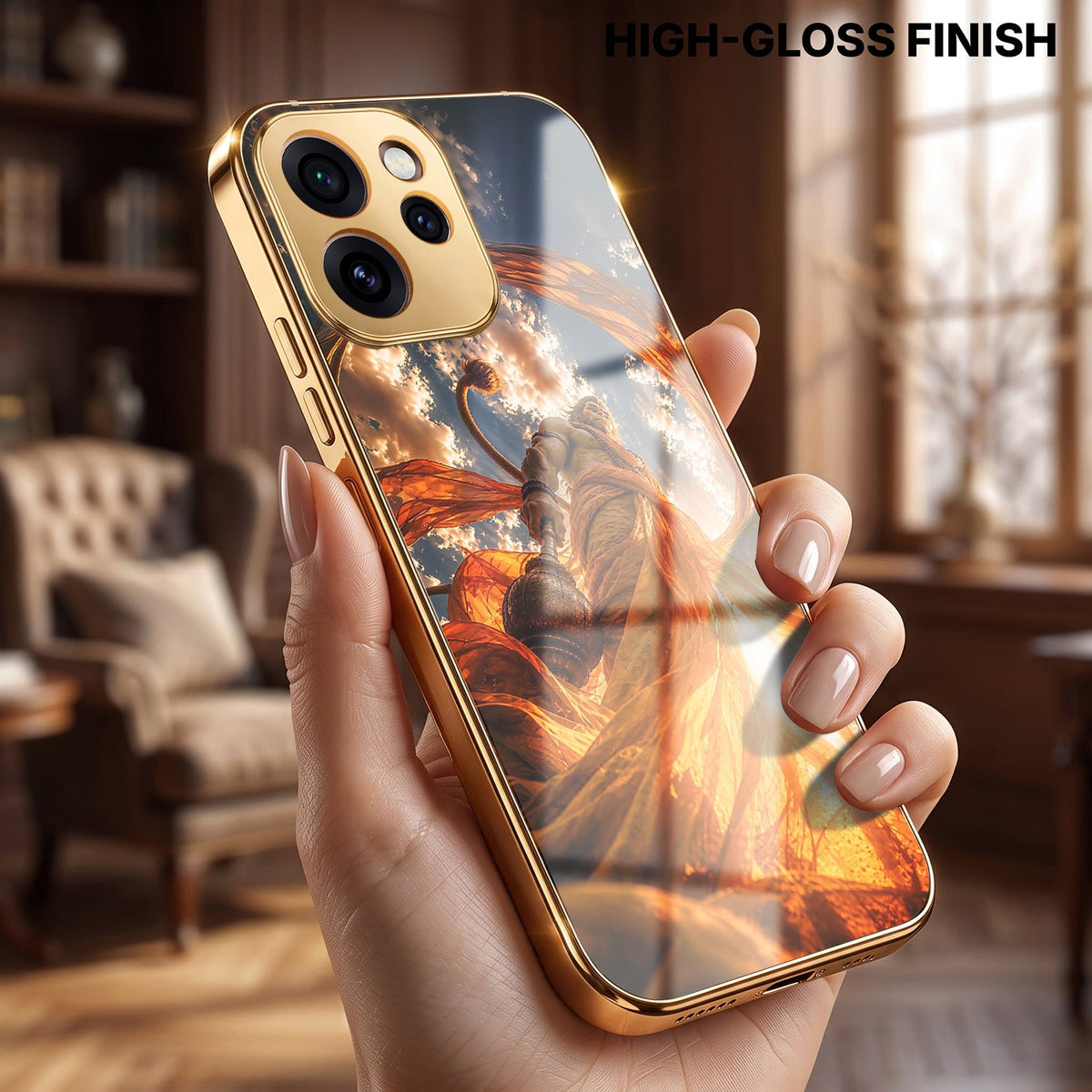 Oppo Reno 15 Pro Mini 5G Divine Hanuman Gold Electroplated Glass Phone Back Case