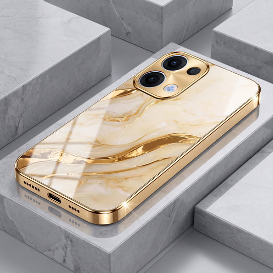 Oppo Reno 13 5G Marvel Texture Gold Electroplated Glass Phone Back Case