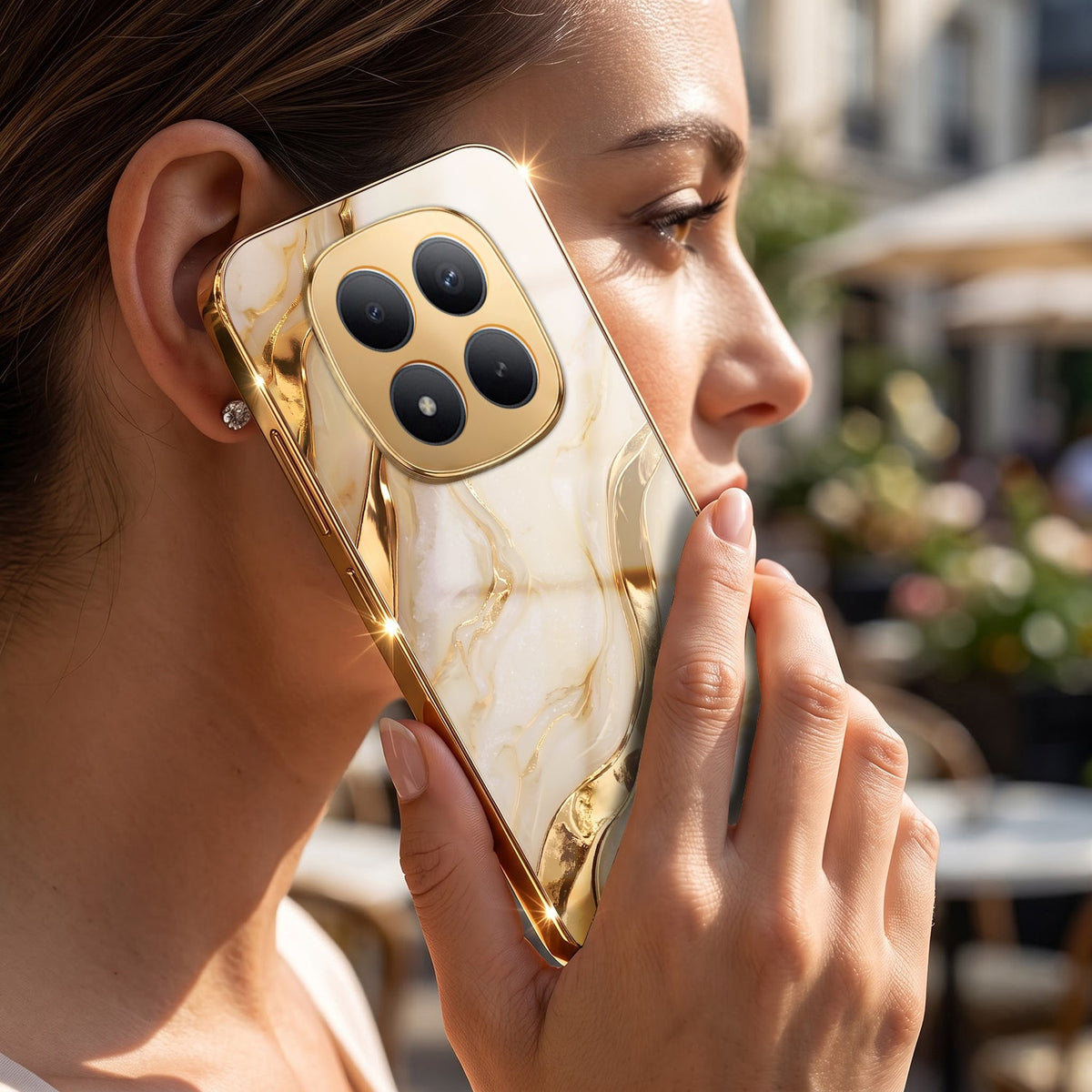 Redmi Note 15 Pro+ 5G Marvel Texture Gold Electroplated Glass Phone Back Case