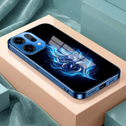 Oppo Reno 14 5G Blue Flame OM Blue Electroplated Glass Phone Back Case