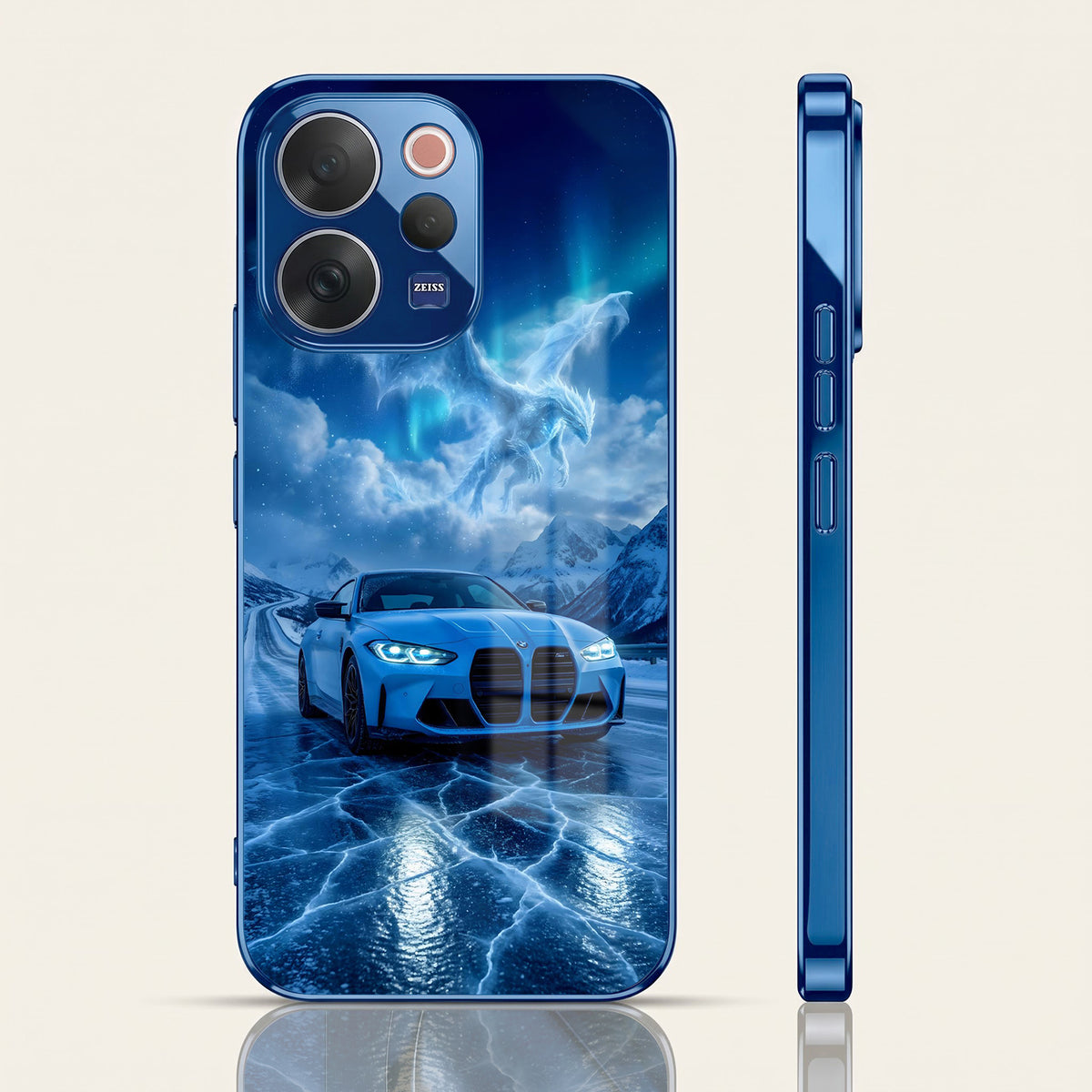 Vivo V70 5G Ice Dragon GT Blue Electroplated Glass Phone Back Case