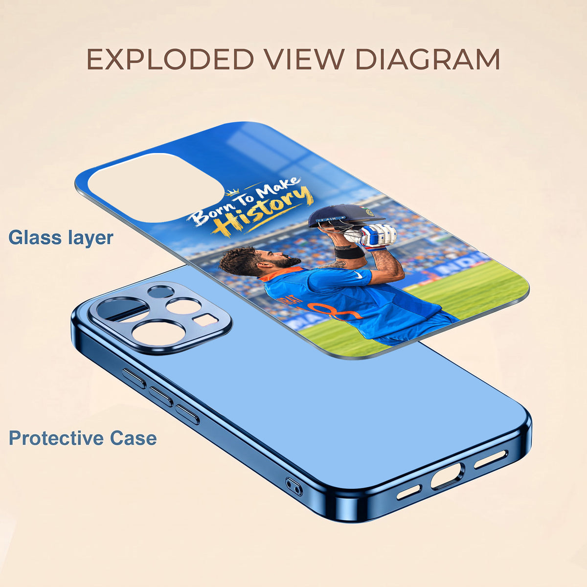 Vivo V70 5G Born TO Make History Blue Electroplated Glass Phone Back Case