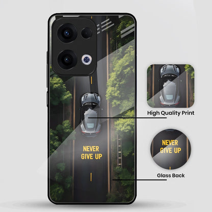 Oppo Reno 13 5G Premium Acrylic Shockproof Glass Back Case (Road Never Give up)