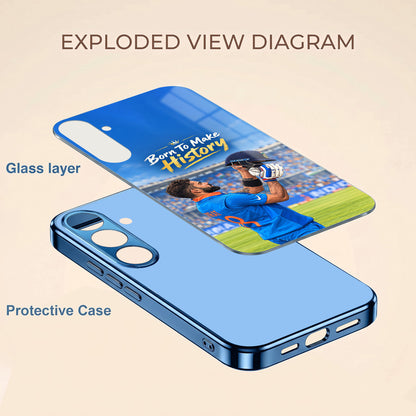 Samsung Galaxy A36 5G Born TO Make History Blue Electroplated Glass Phone Back Case