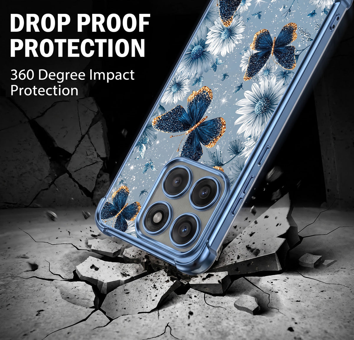 Motorola Edge 60 Pro 5G Blue Butterfly Floral Airbags Printed Back Case