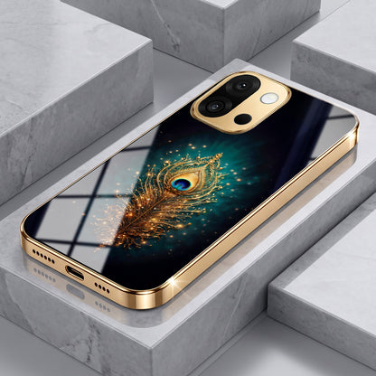 OnePlus 13s 5G Golden Peacock Feather Gold Electroplated Glass Phone Back Case