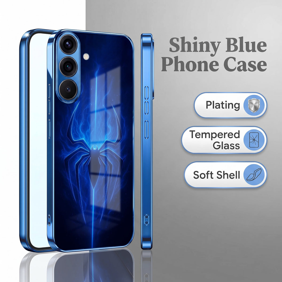 Samsung Galaxy A56 5G Neon Spider Blue Electroplated Glass Phone Back Case