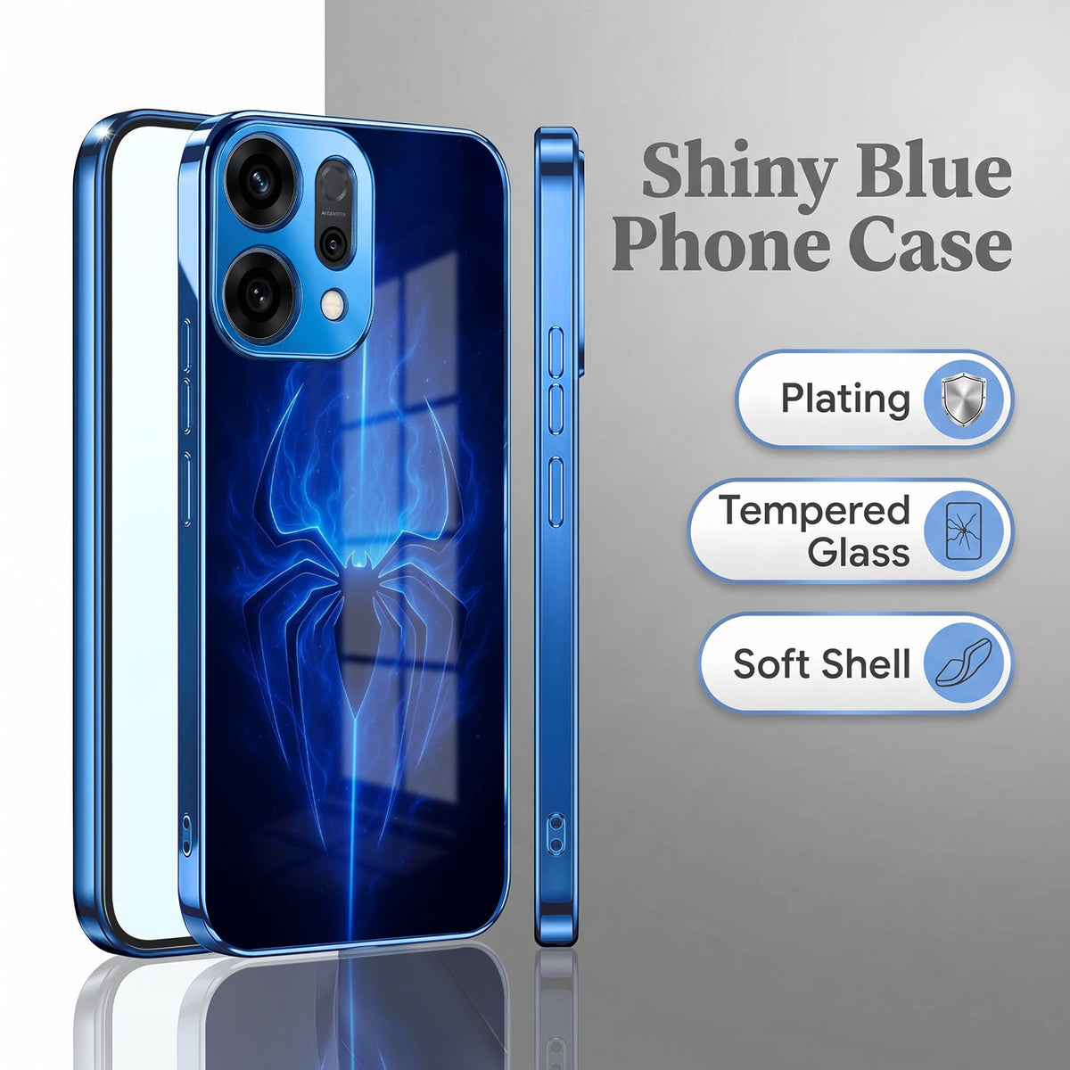 Oppo Reno 14 5G Neon Spider Blue Electroplated Glass Phone Back Case
