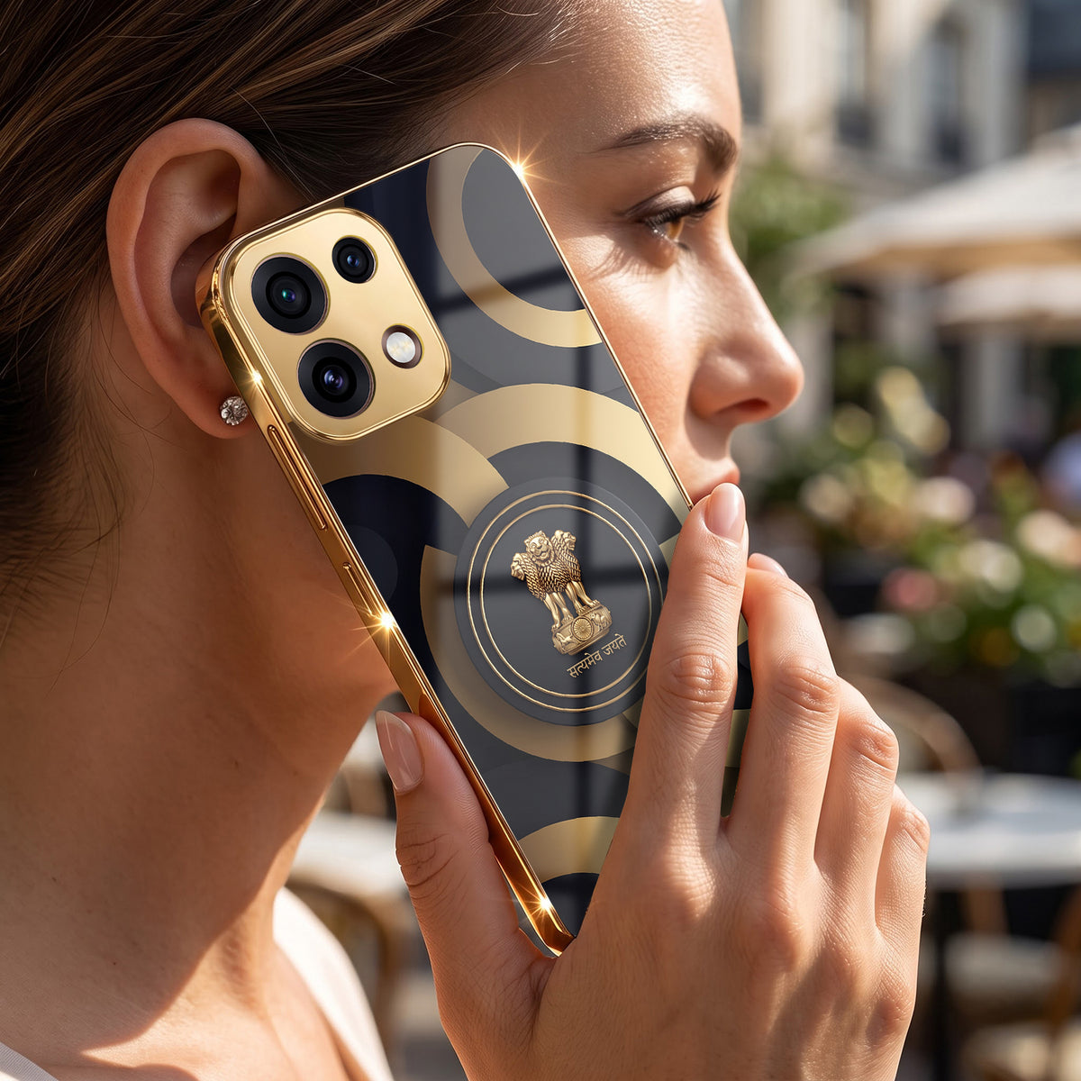 Oppo Reno 16C 5G Royal Emblem Gold Electroplated Glass Phone Back Case