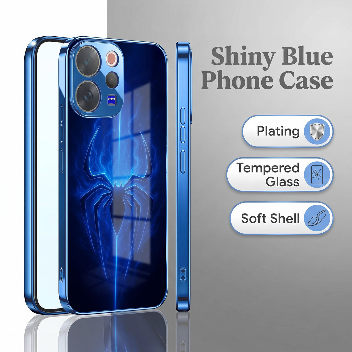 Vivo V70 5G Neon Spider Blue Electroplated Glass Phone Back Case