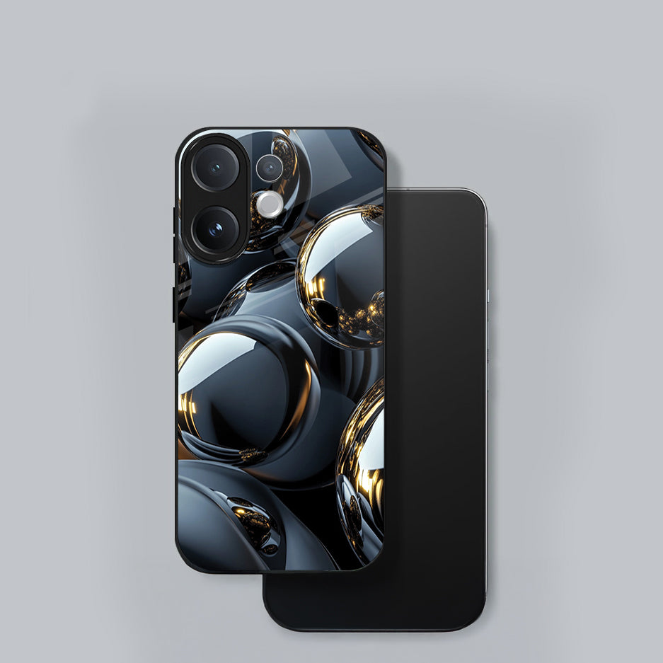 Vivo V60 5G Phone case with reflective black and gold design on a gray background