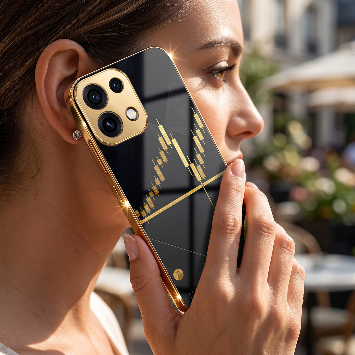 Oppo Reno 16C 5G Trading Candles Gold Electroplated Glass Phone Back Case