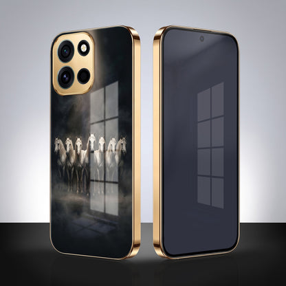 OnePlus Nord 6 5G Running Horses Gold Electroplated Glass Phone Back Case