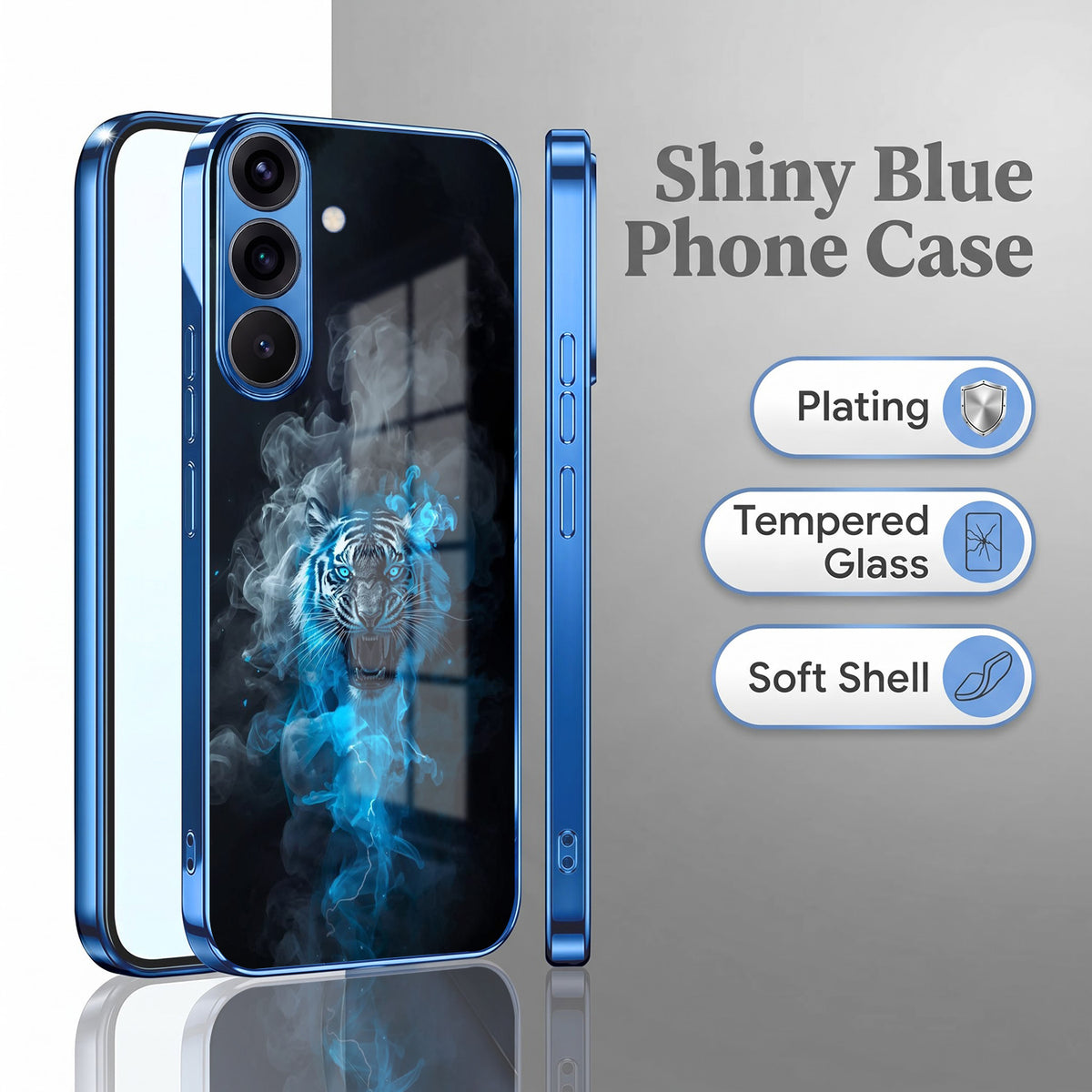 Samsung Galaxy A36 5G Blue Spirit Tiger Blue Electroplated Glass Phone Back Case