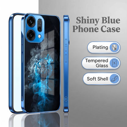 Oppo Reno 14 5G Blue Spirit Tiger Blue Electroplated Glass Phone Back Case