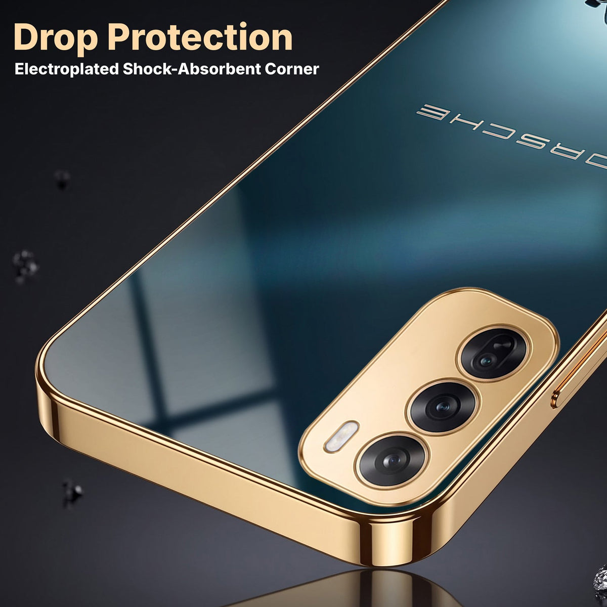 Oppo Reno 12 Pro 5G Porsche Luxury Gold Electroplated Glass Phone Back Case