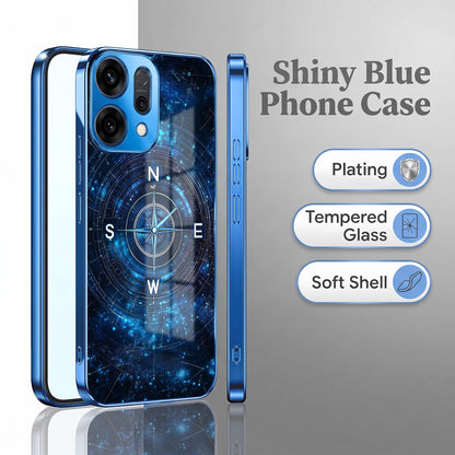 Oppo Reno 14 5G Astral Compass Blue Electroplated Glass Phone Back Case