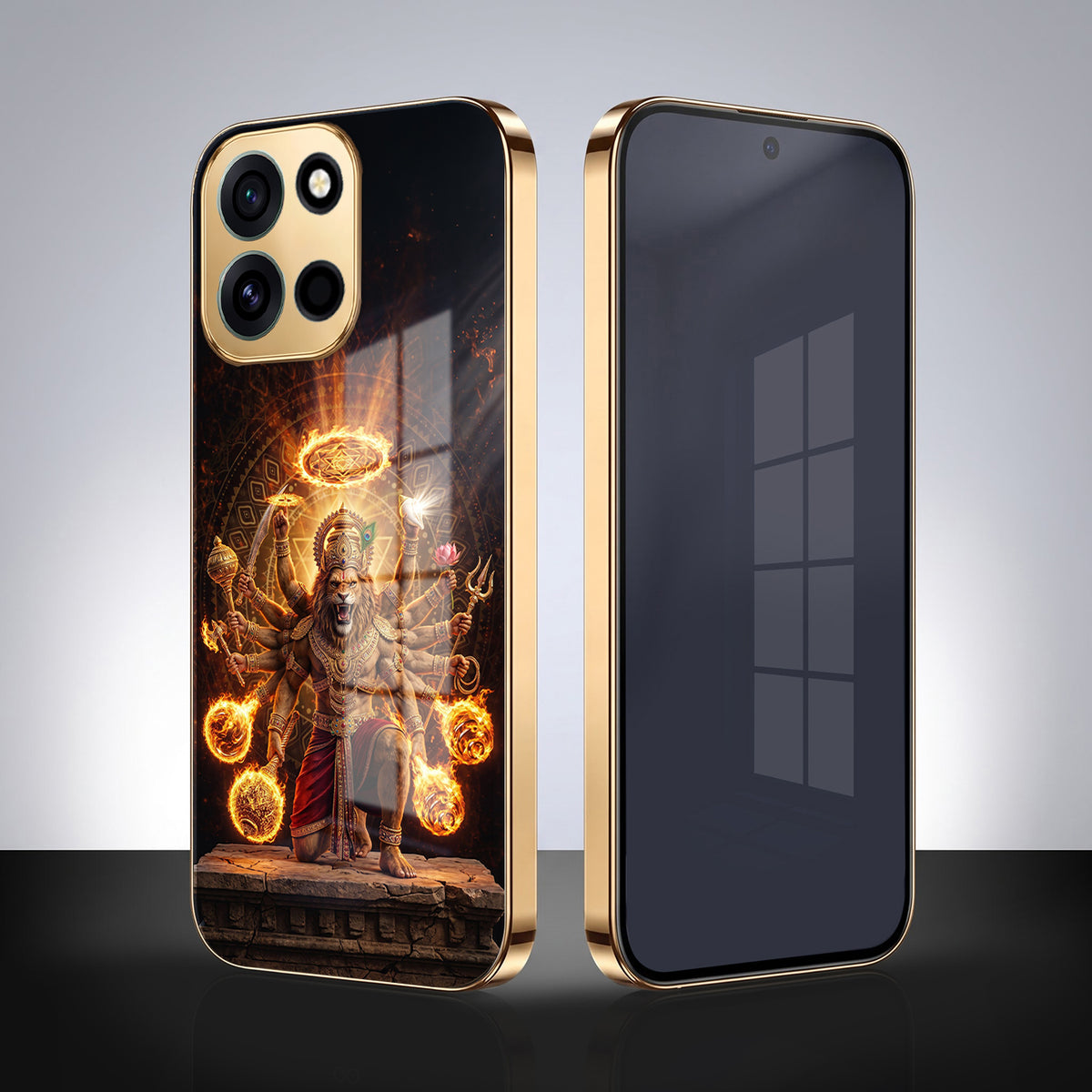 OnePlus Nord 6 5G Lord Narasimha Gold Electroplated Glass Phone Back Case