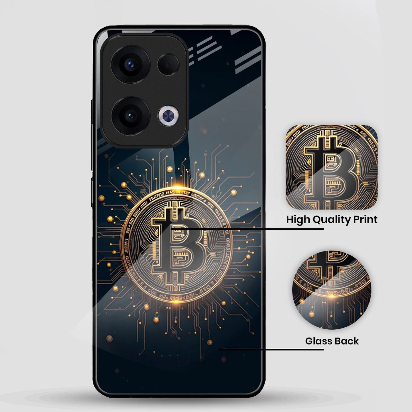 Oppo Reno 13 5G Premium Acrylic Shockproof Glass Back Case (Bitcoin Armor)